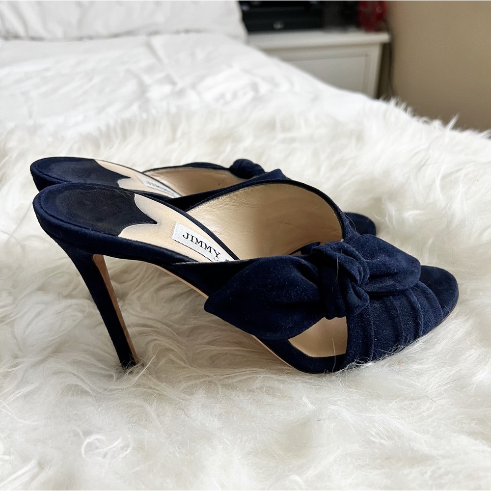 Jimmy Choo Jimmy Blue Suede Keely Slide Sandals